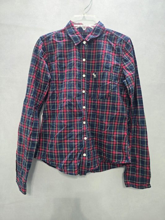 Blue Plaid Button Down Abercrombie & Fitch Long Sleeve Boys Shirt XS