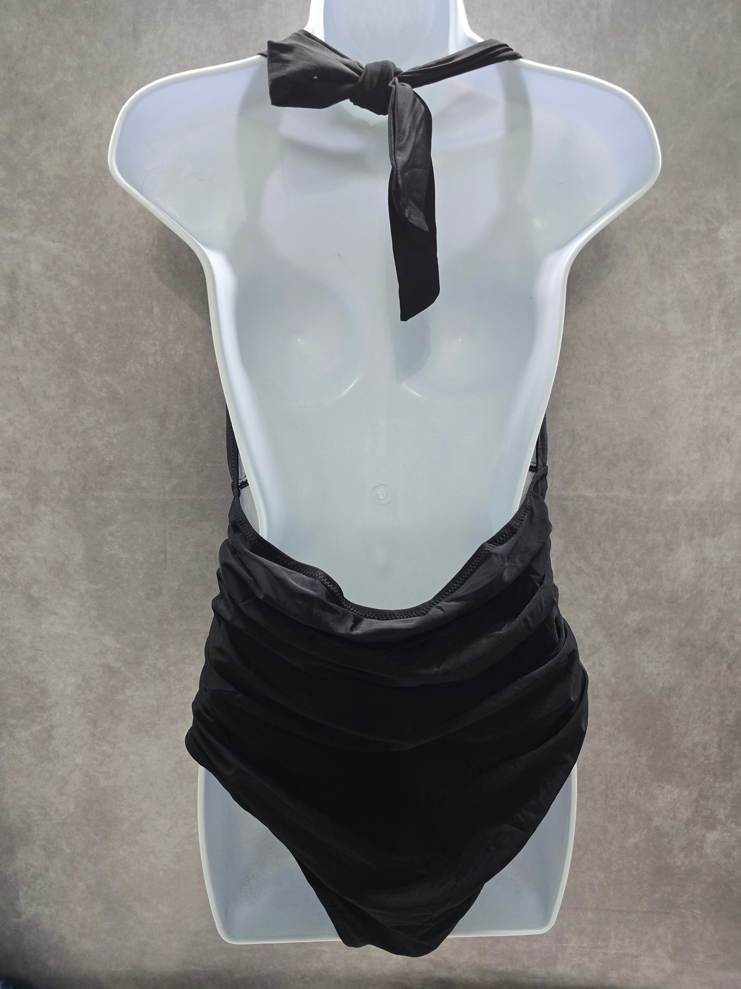 Cupshe Black Whimsy Goth Ruched One Piece Halter Swimsuit Beach Vacation Large