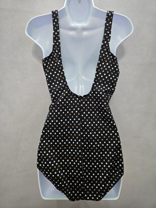 Polka Dot 90s One Piece Swimsuit Beach Vacation Resort Goth Boho Black Large 12