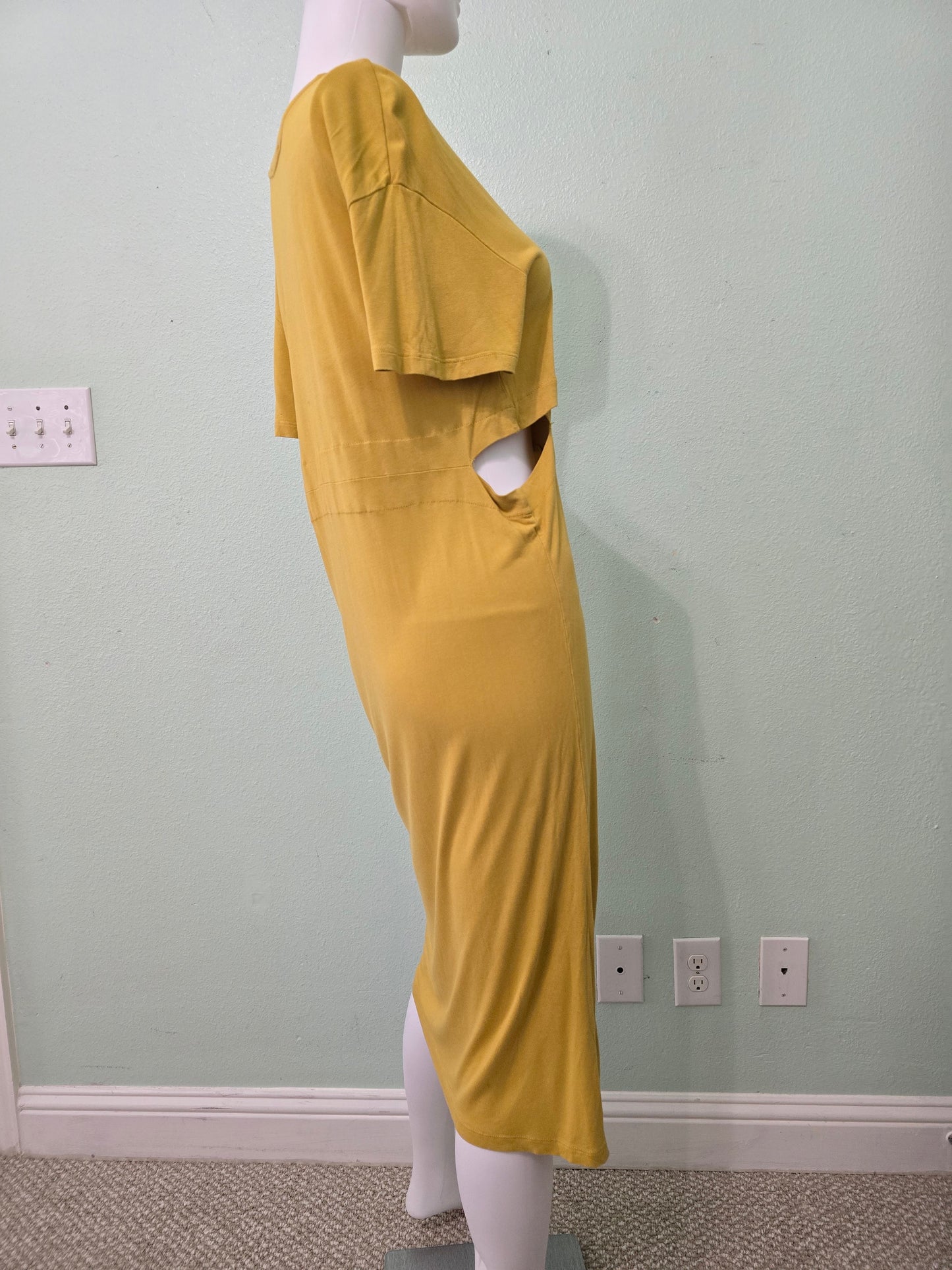 Zara Yellow Cutout Midi Bodycon Y2K Stretch Casual Dress Small