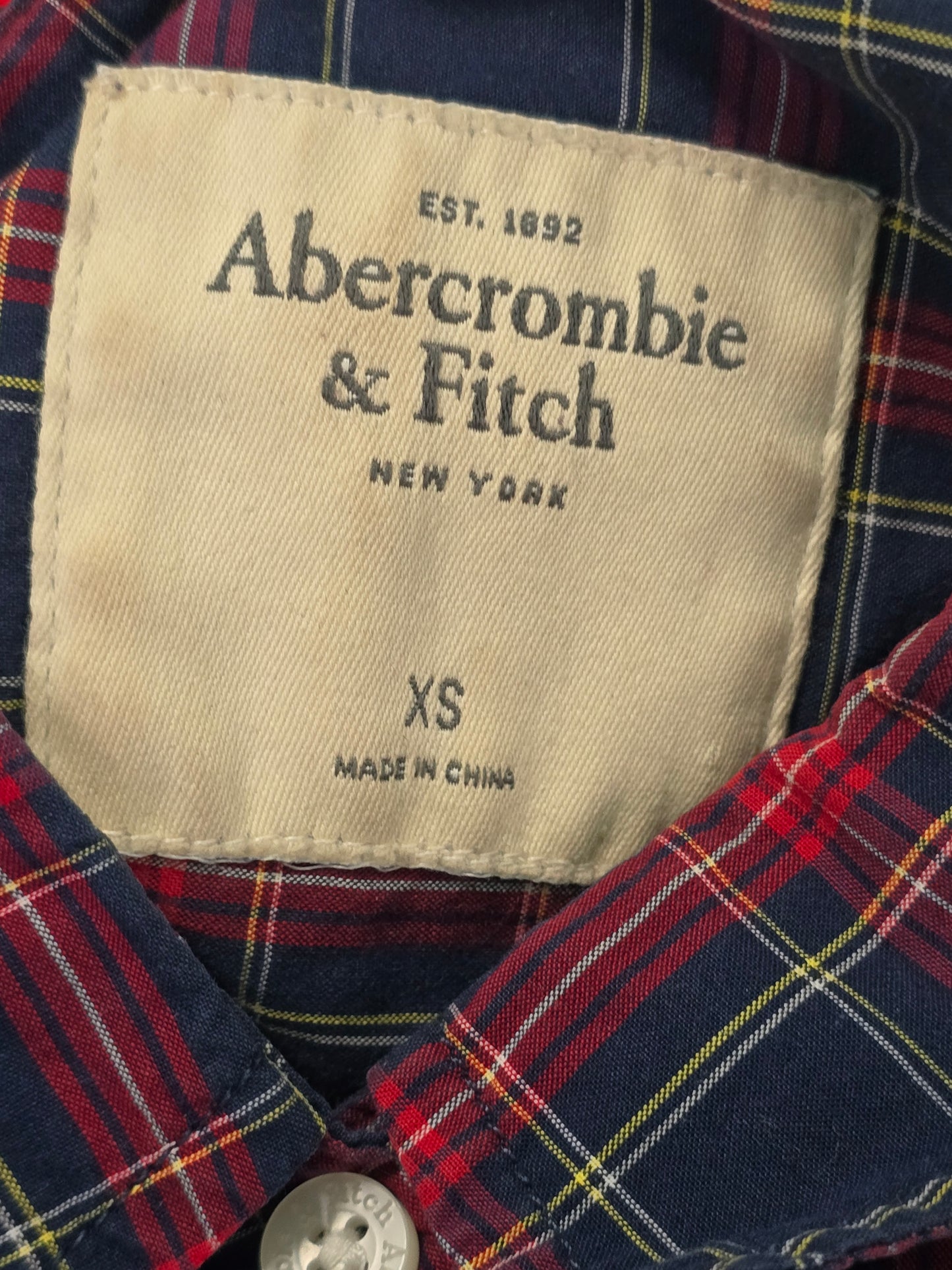 Blue Plaid Button Down Abercrombie & Fitch Long Sleeve Boys Shirt XS