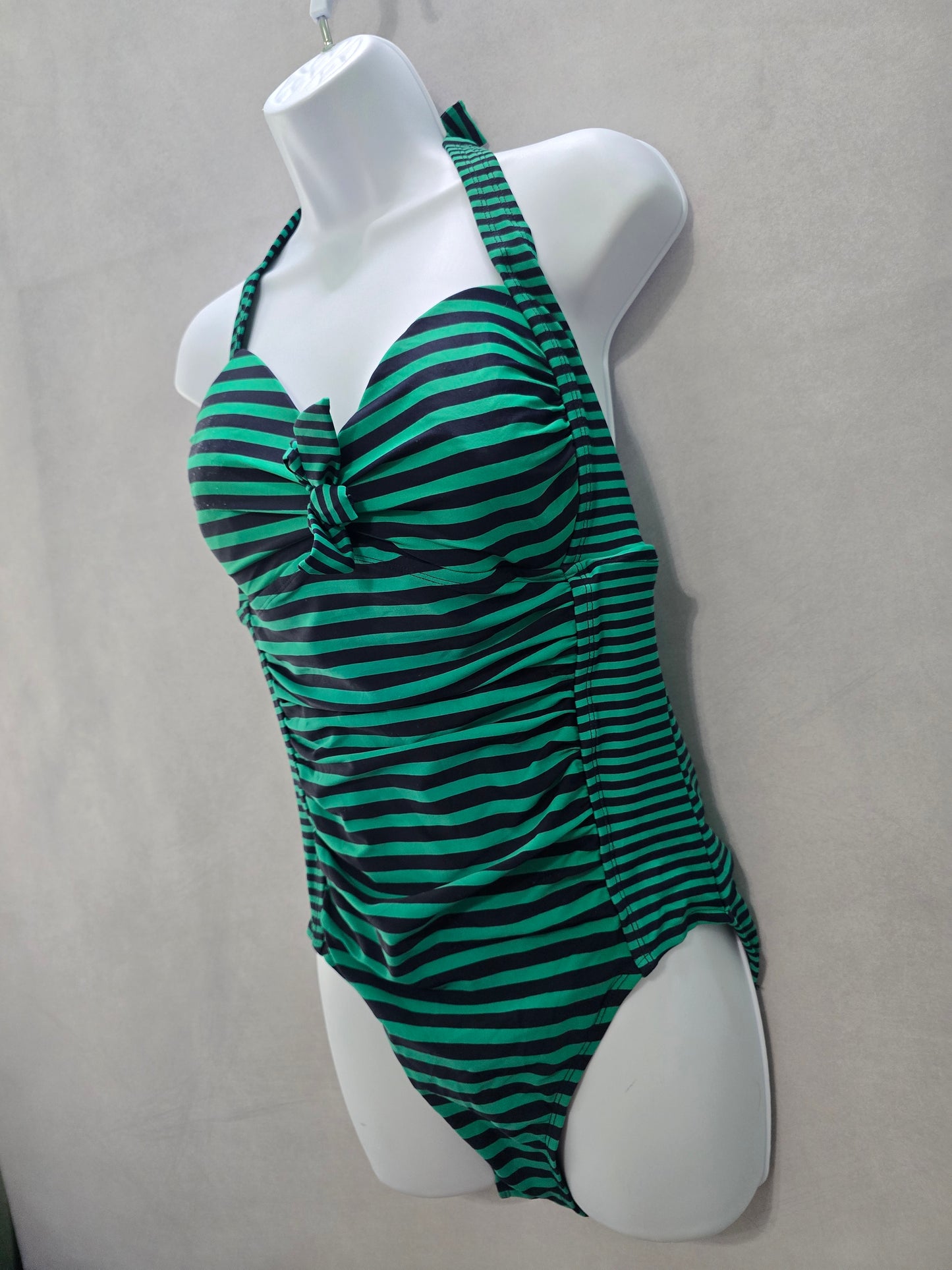 Striped Green Halter One Piece Swimsuit Beach 90s Resort Vacation Merona Large