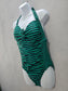 Striped Green Halter One Piece Swimsuit Beach 90s Resort Vacation Merona Large