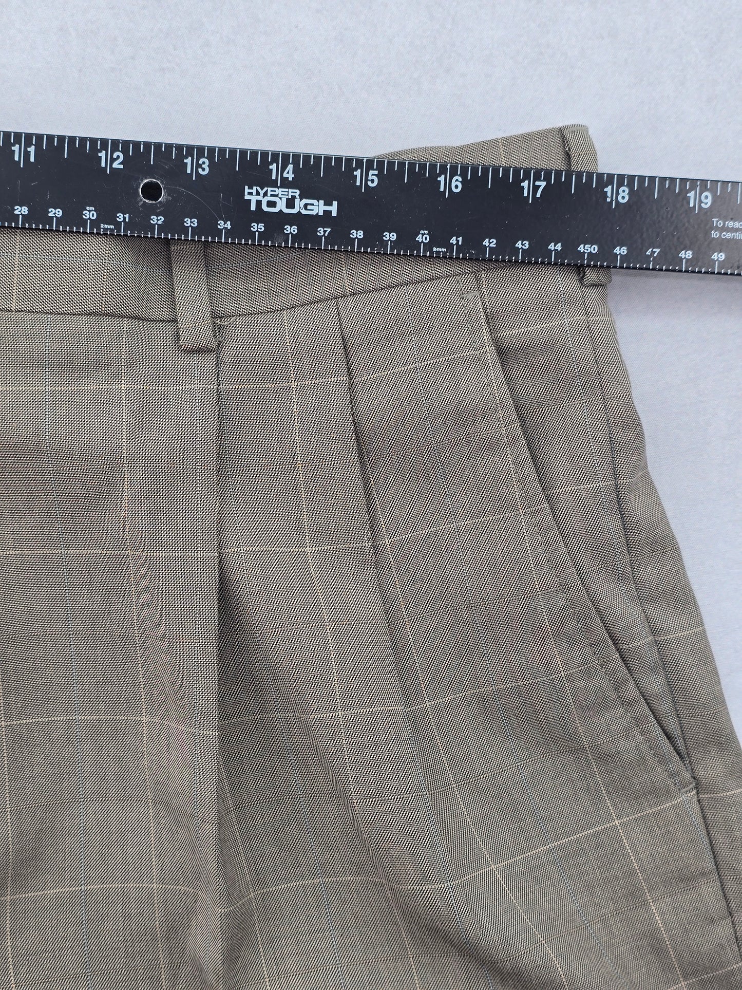 Tan Plaid Straight Leg Pleated George Work Utility Formal Dress Pants Mens 36x30