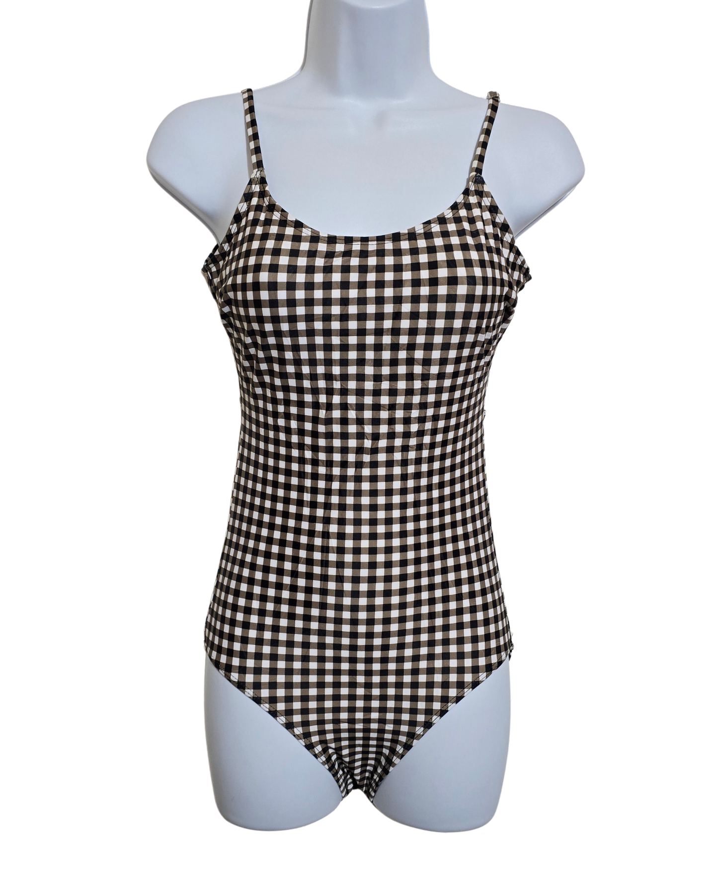 Brown Plaid Checkered One Piece Swimsuit Beach Resort Vacation Janela Bay XS