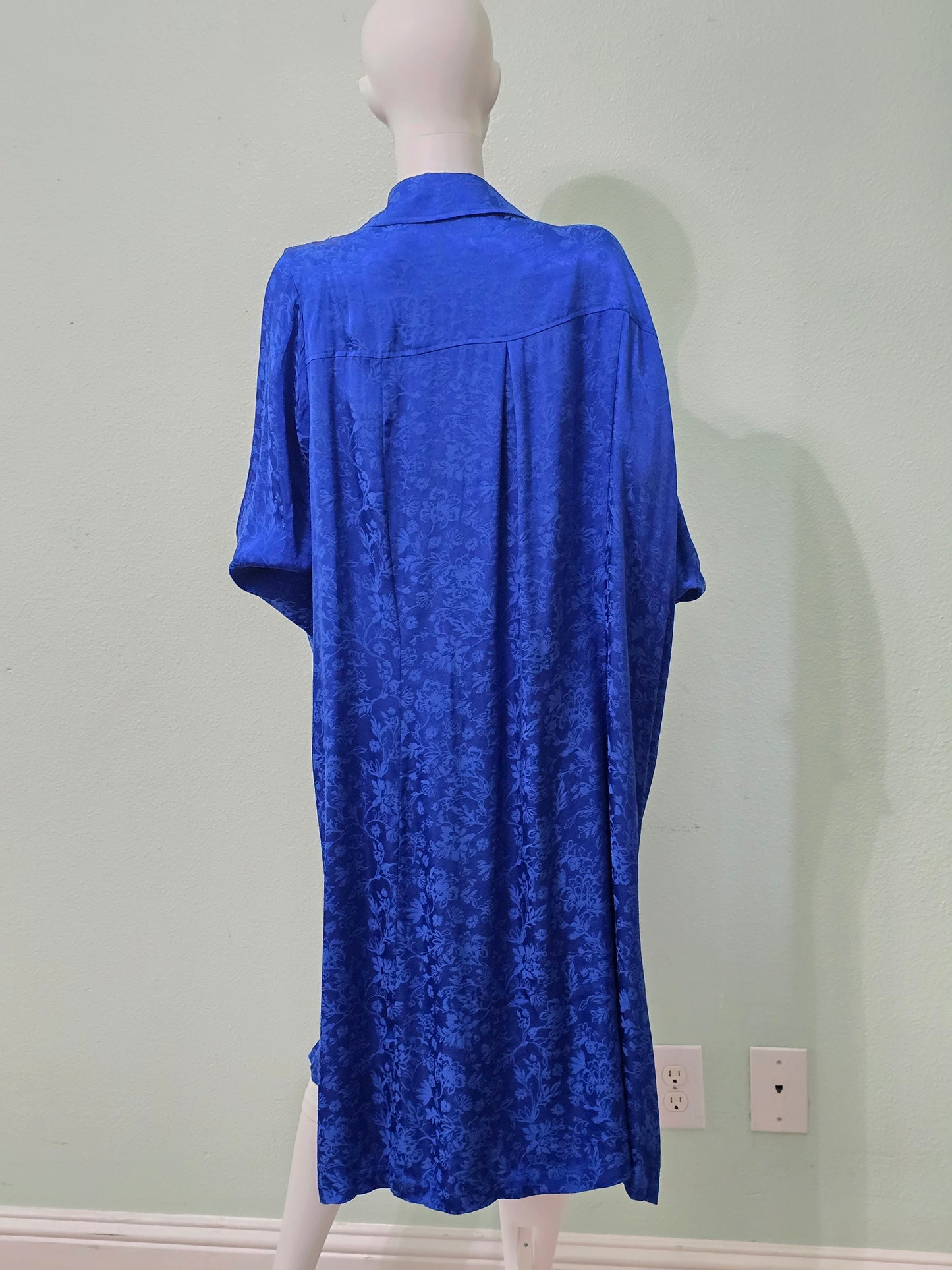 Royal Blue Floral Jacquard Kimono Queen Damask Electric Goth Trench Coat Plus 4X