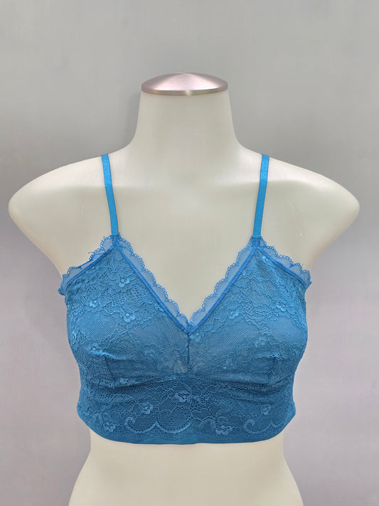 Blue Romantic Boudoir Bridal Cottage Lingerie Feminine Floral Lace Bra Small
