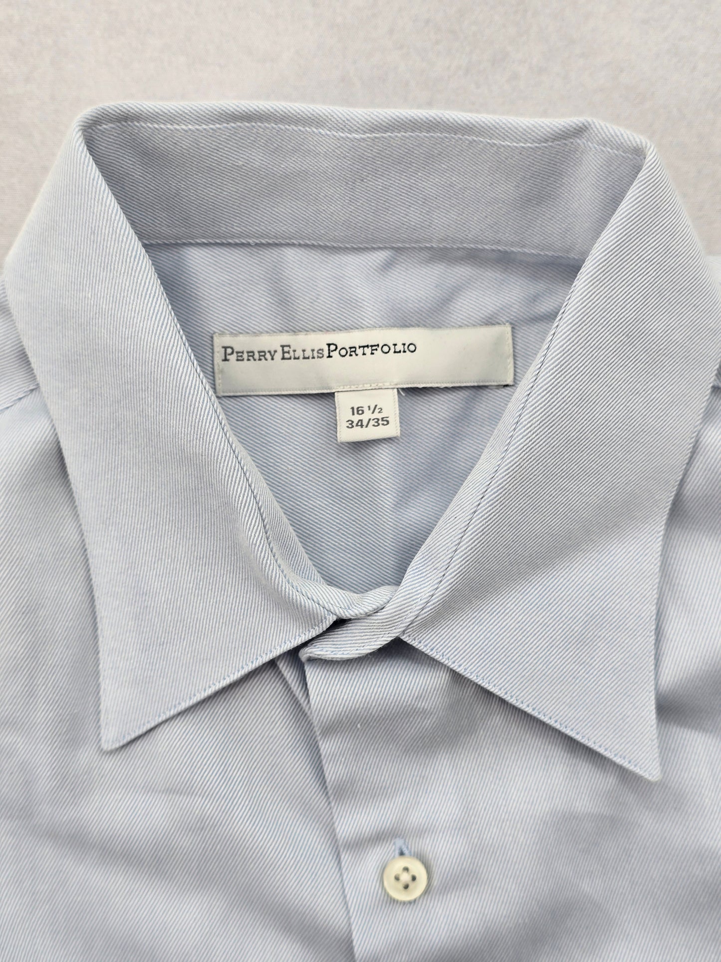 Blue Collared Formal Wedding Button Up Cotton Dress Work 16.5 Neck Shirt L 34/35
