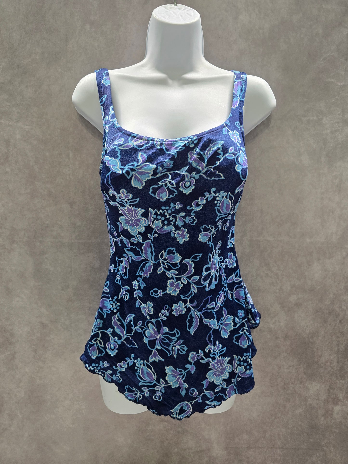 Maxine of Hollywood Blue Floral One Piece Swimsuit Beach Vacation Large