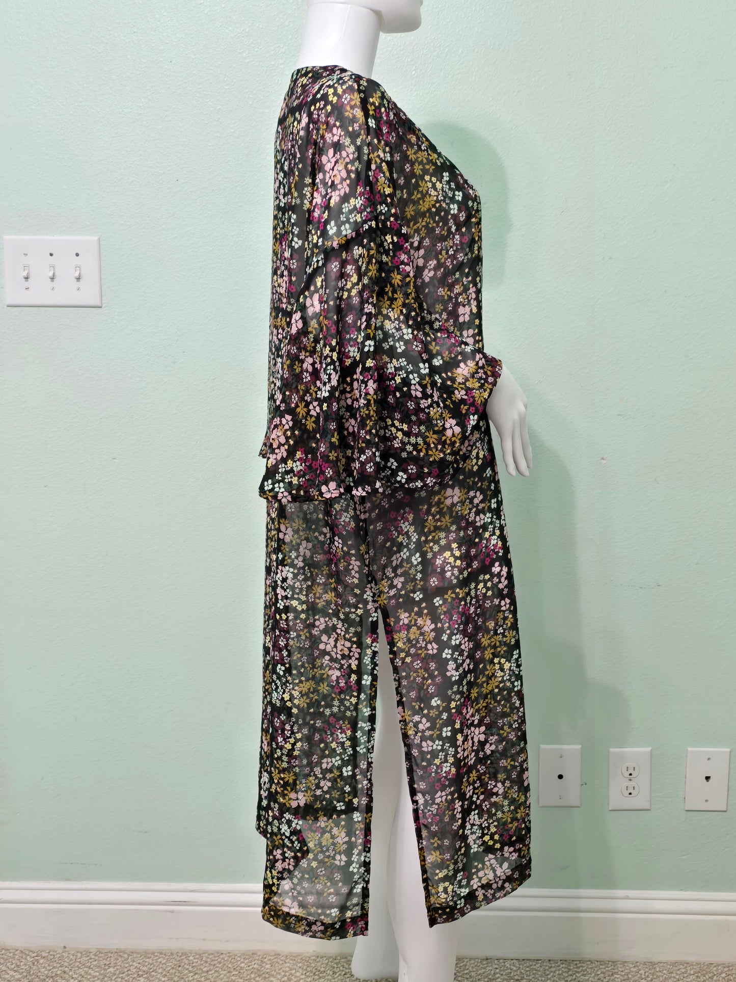Floral Boho Fairy Coquette Indie Whimsygoth VTG Cottagecore Wrap Kimono Top 1XL
