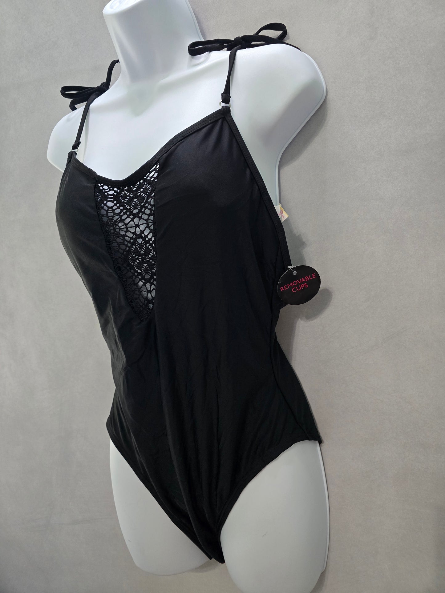 Black Lace One Piece Swimsuit Whimsygoth 90s Vacation Beach Goth Dark Large