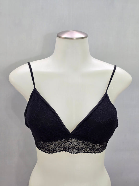 CK Black Romantic Boudoir Bridal Cottage Lingerie Feminine Floral Lace Bra Large