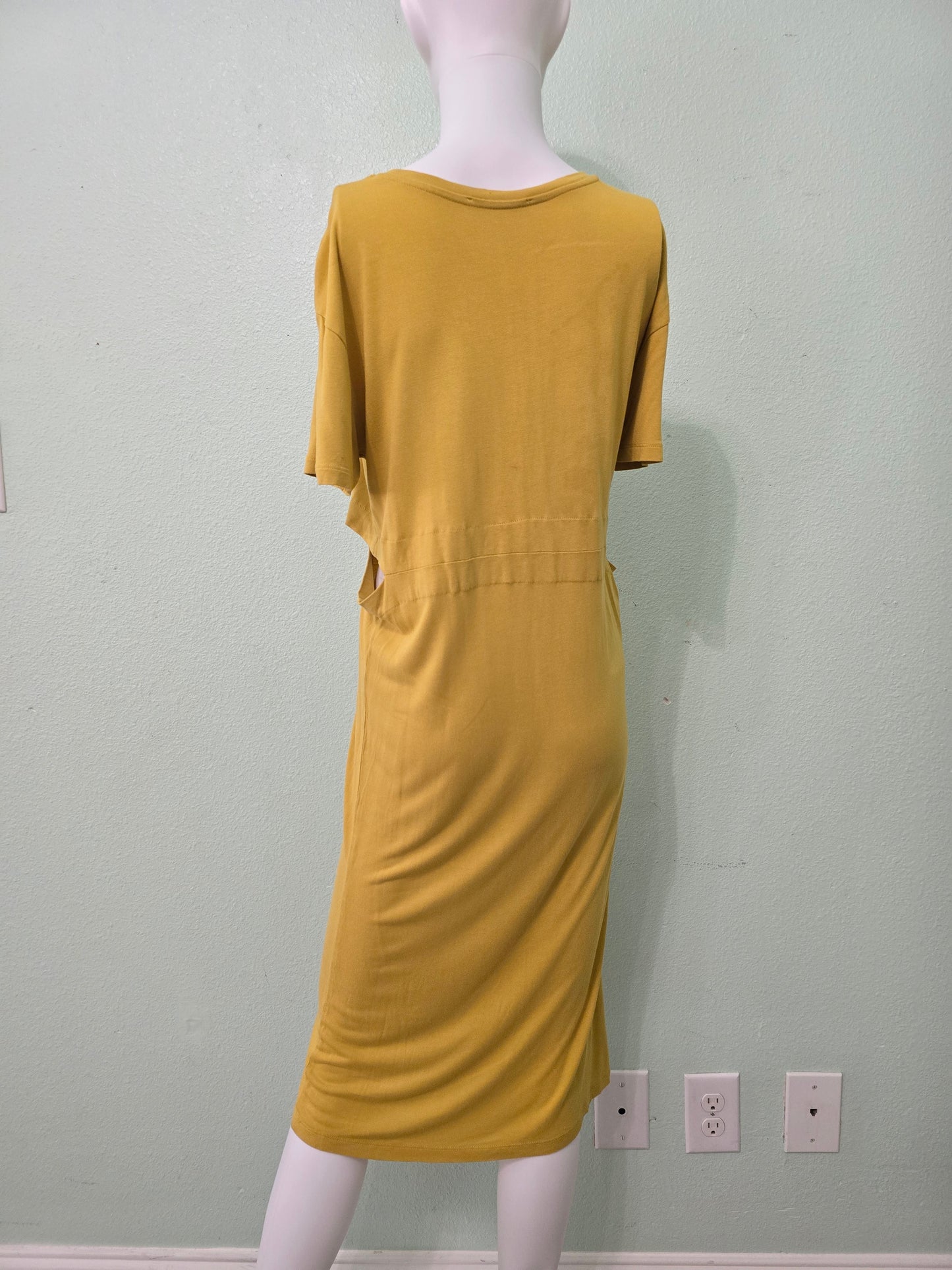 Zara Yellow Cutout Midi Bodycon Y2K Stretch Casual Dress Small