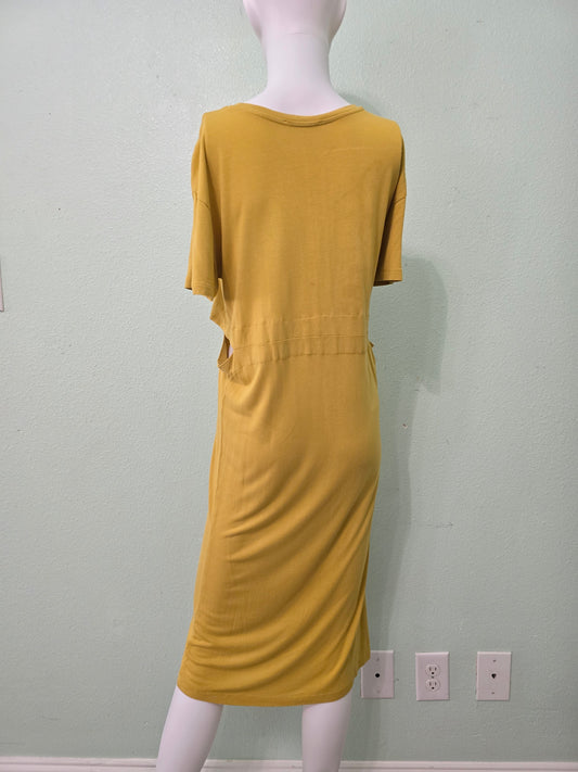 Zara Yellow Cutout Midi Bodycon Y2K Stretch Casual Dress Small