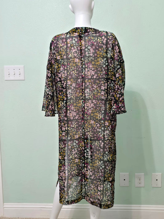 Floral Boho Fairy Coquette Indie Whimsygoth VTG Cottagecore Wrap Kimono Top 1XL