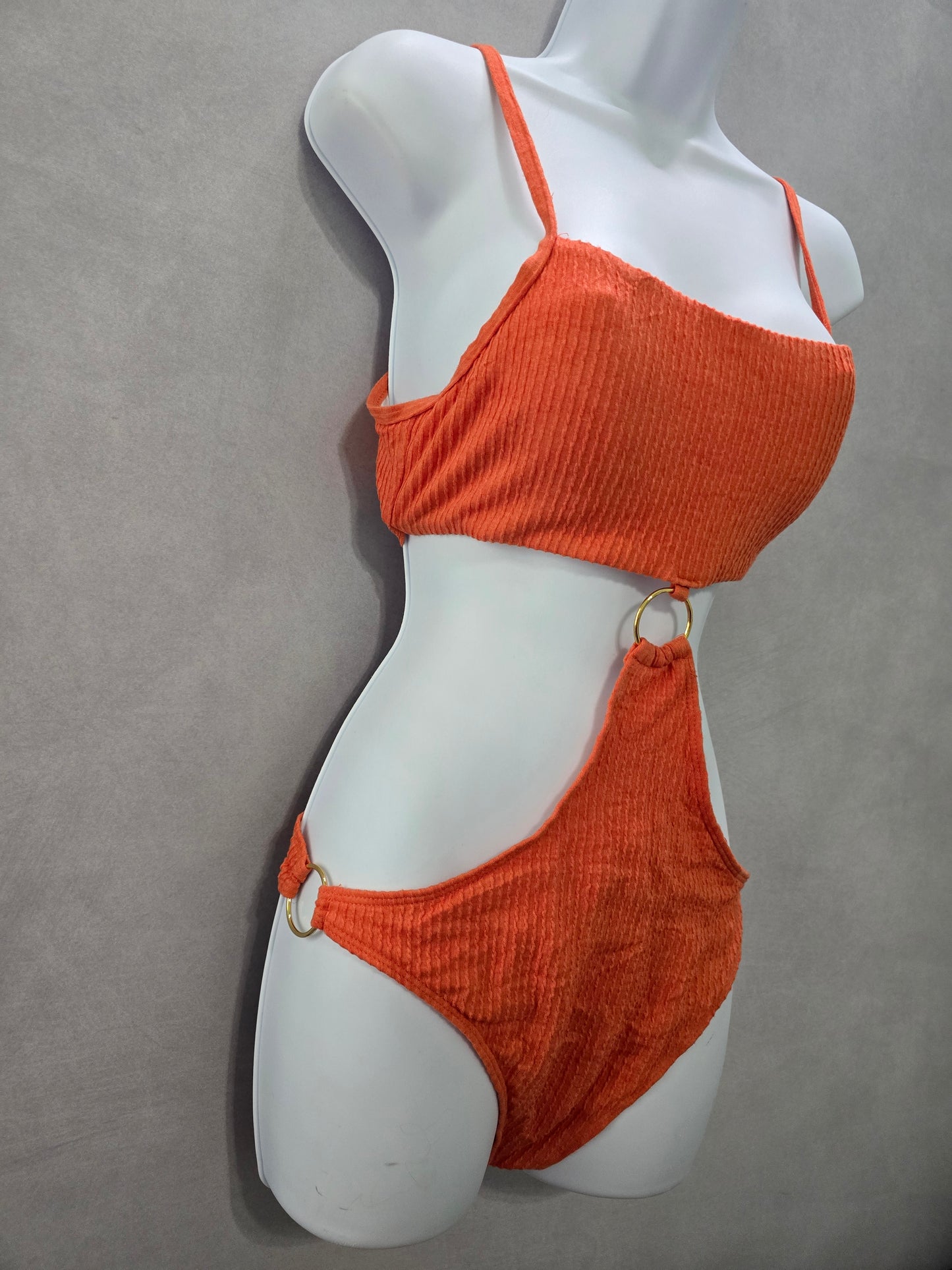 Orange One Piece Sexy Resort Beach Vacation 90s Textured Swimsuit Sexy Large