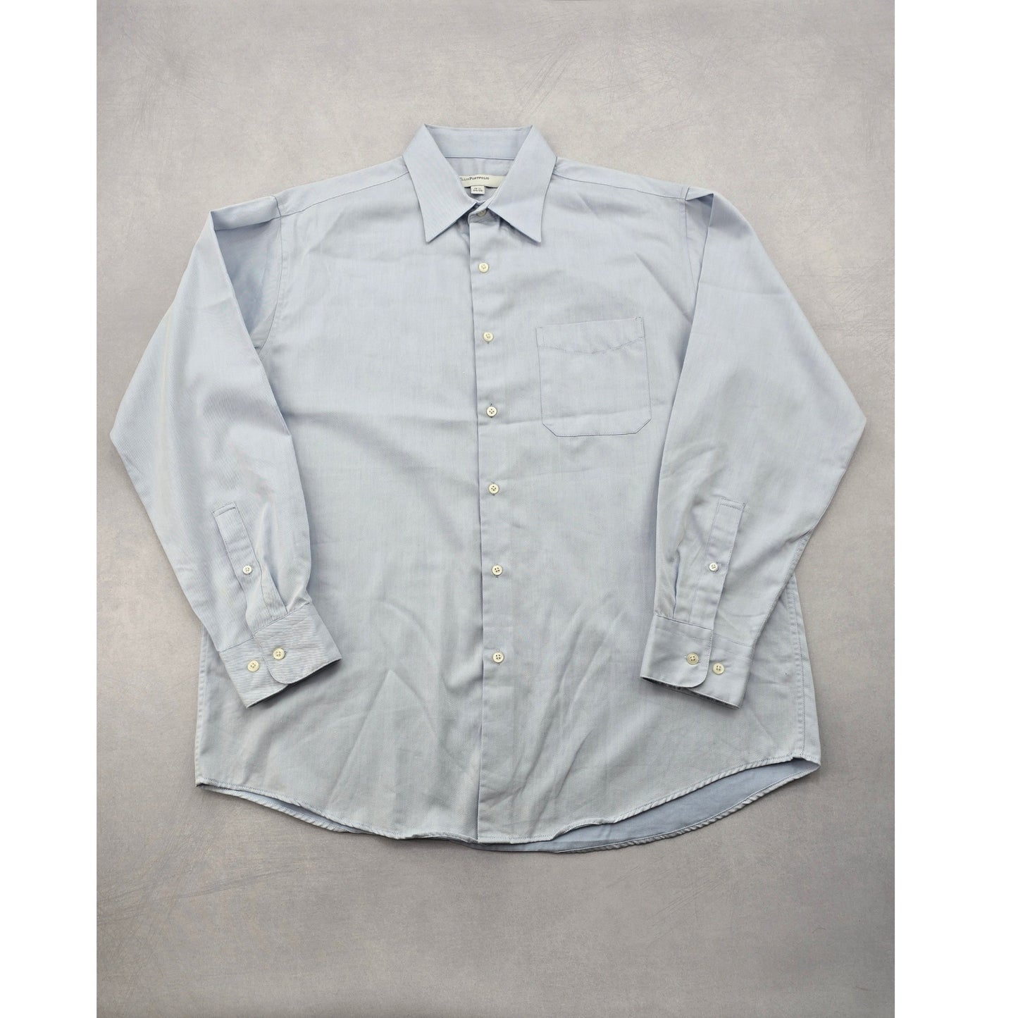 Blue Collared Formal Wedding Button Up Cotton Dress Work 16.5 Neck Shirt L 34/35