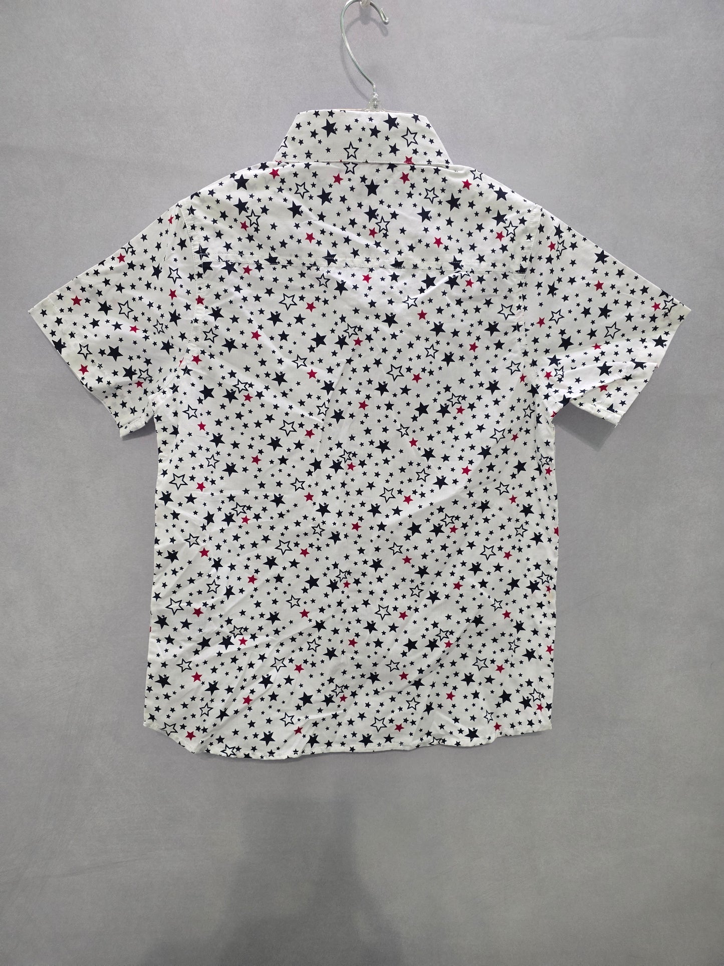 Star Print Boys Button Down Short Sleeve American Holiday Shirt 10/13 Large