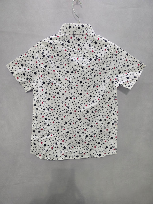 Star Print Boys Button Down Short Sleeve American Holiday Shirt 10/13 Large