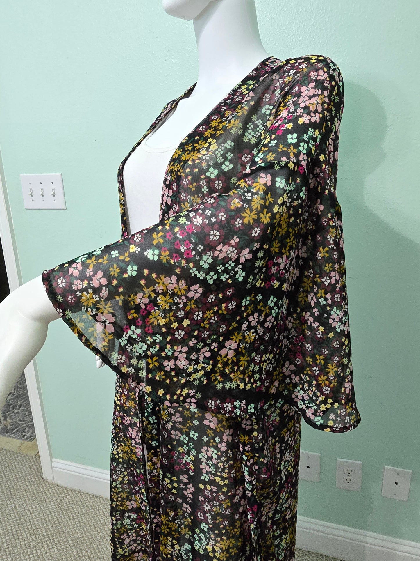 Floral Boho Fairy Coquette Indie Whimsygoth VTG Cottagecore Wrap Kimono Top 1XL