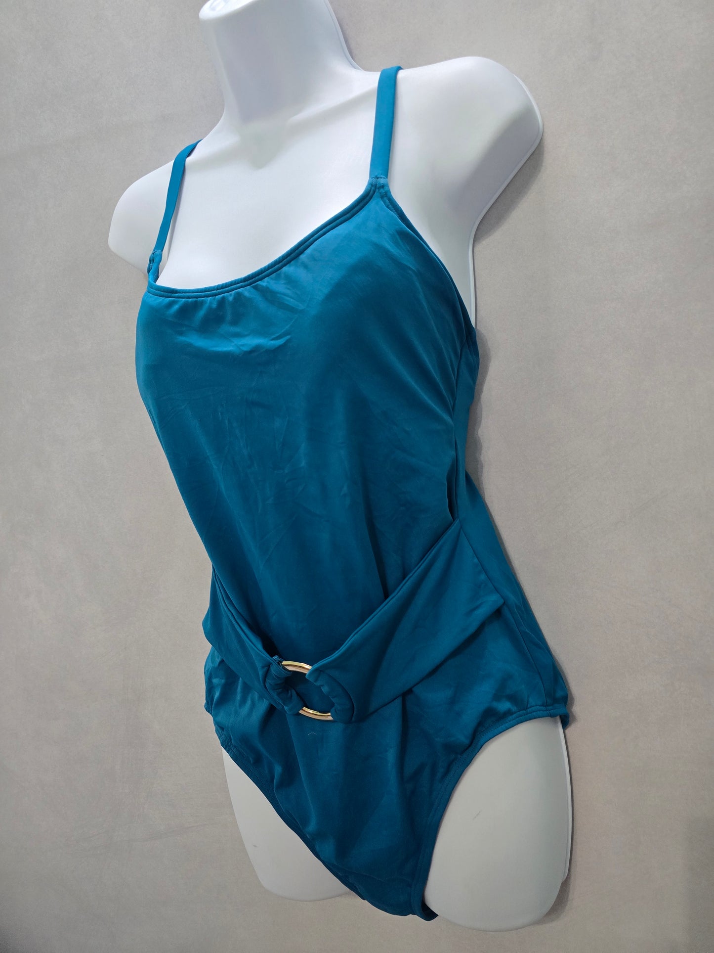 Blue One Piece Crisscross Swimsuit Beach Vacation Resort Time and Tru Large 12