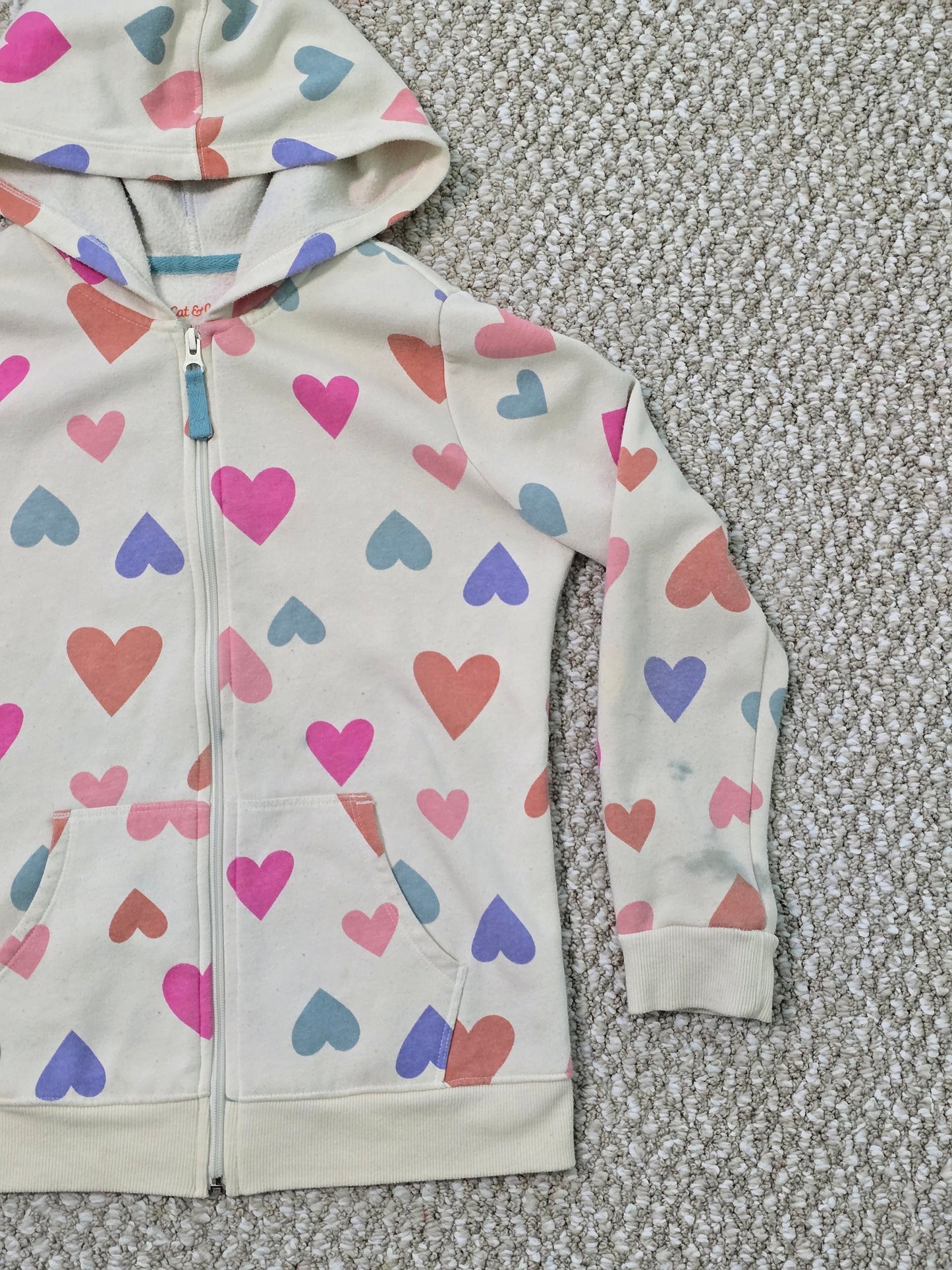 Hearts Cute Boho Cozy Colorful Full Zip Hoodie Sweater Cat & Jack Girls L 10/12