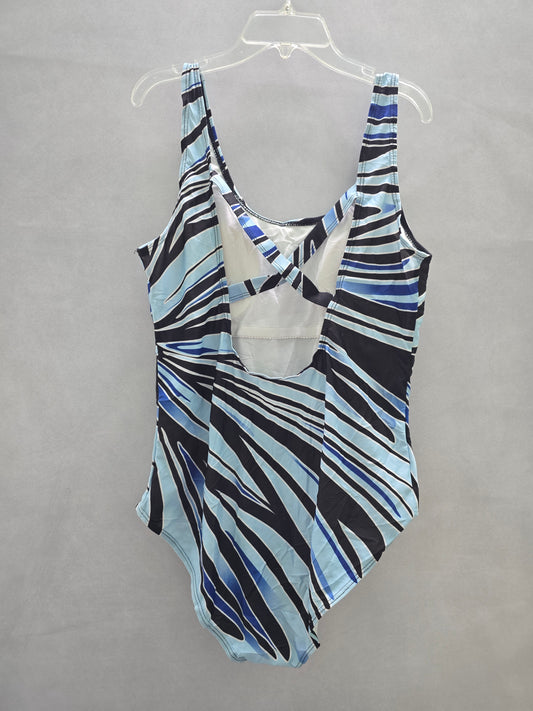 Blue Geometric One Piece Swimsuit Resort Vacation Beach Plus 3X