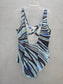 Blue Geometric One Piece Swimsuit Resort Vacation Beach Plus 3X