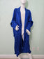 Royal Blue Floral Jacquard Kimono Queen Damask Electric Goth Trench Coat Plus 4X