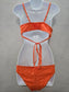 Orange One Piece Sexy Resort Beach Vacation 90s Textured Swimsuit Sexy Large