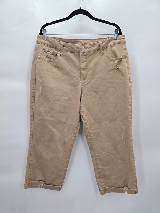 Time and Tru Brown Mid Rise Capri Cropped Y2K Distressed Denim Jeans Plus 16