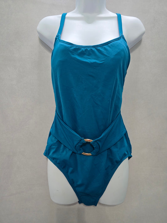 Blue One Piece Crisscross Swimsuit Beach Vacation Resort Time and Tru Large 12