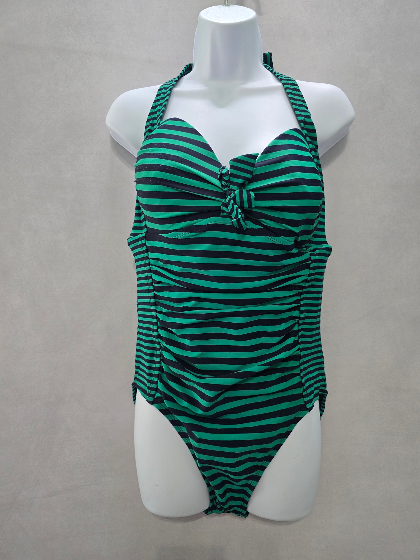 Striped Green Halter One Piece Swimsuit Beach 90s Resort Vacation Merona Large