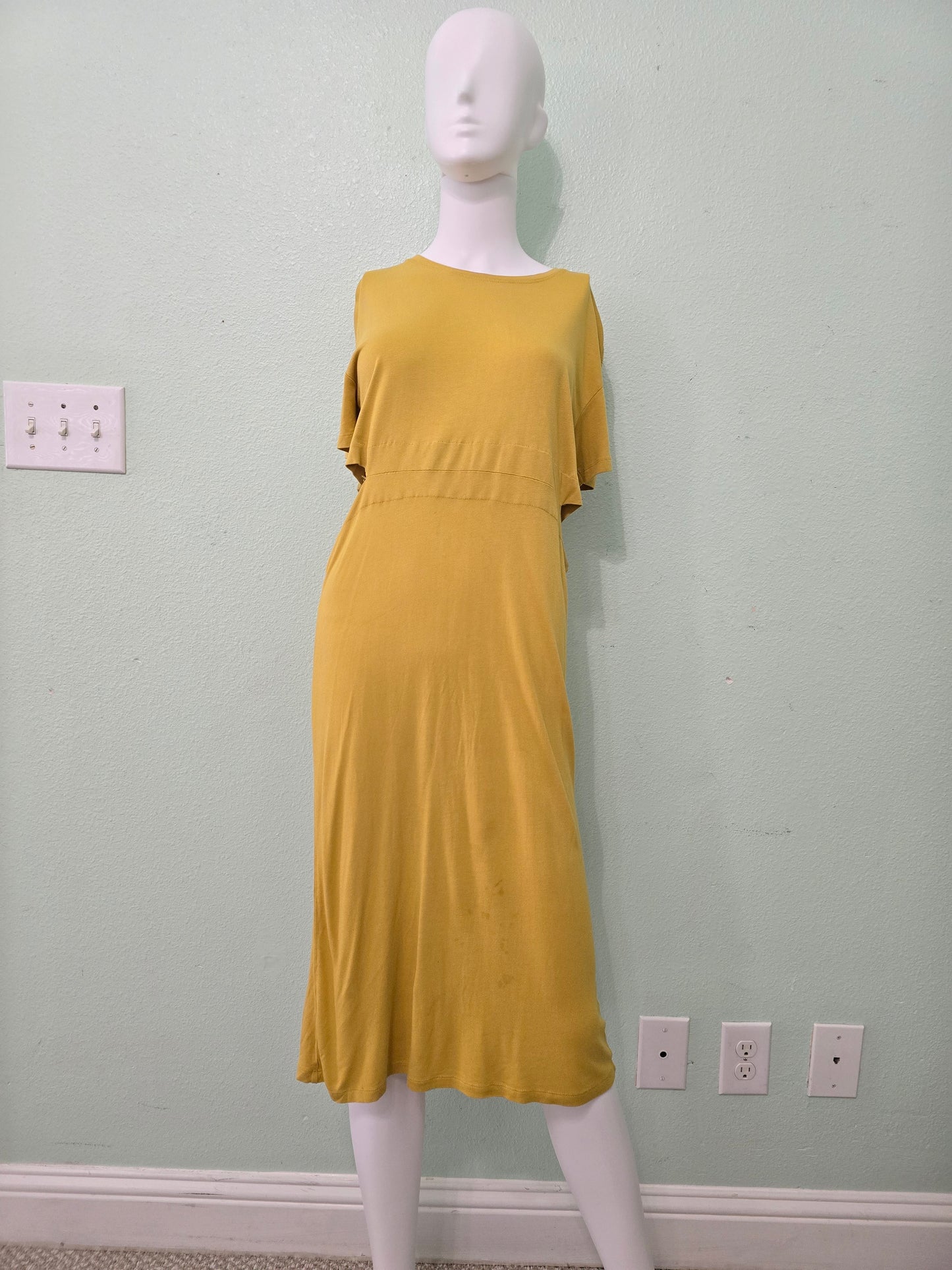 Zara Yellow Cutout Midi Bodycon Y2K Stretch Casual Dress Small