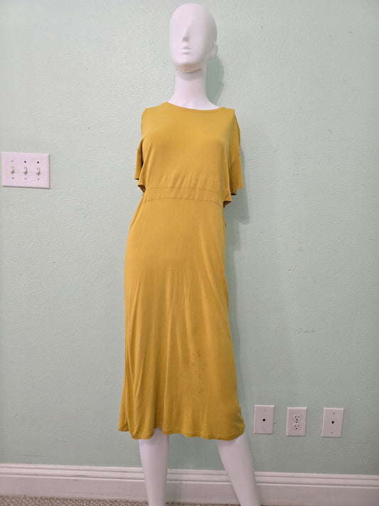 Zara Yellow Cutout Midi Bodycon Y2K Stretch Casual Dress Small