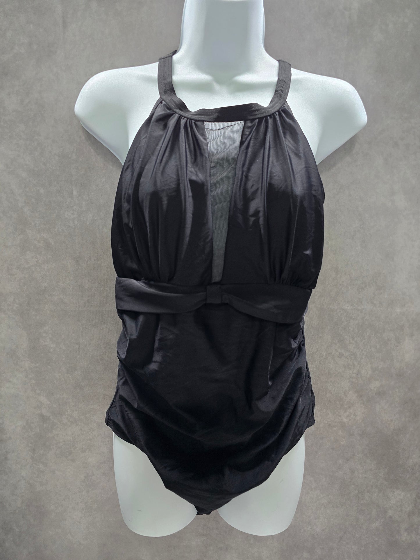 Black Whimsy Goth Ruched One Piece Swimsuit Beach Vacation Large