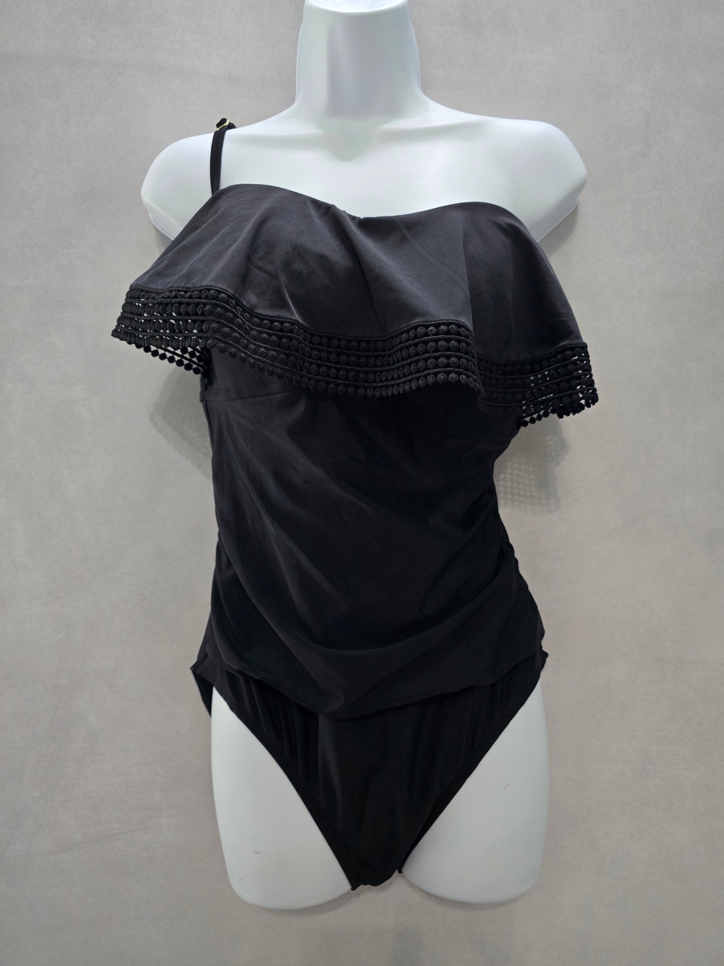 Kona Sol Resort Y2K Black Lace Whimsygoth One Piece Goth Swimsuit Beach Large