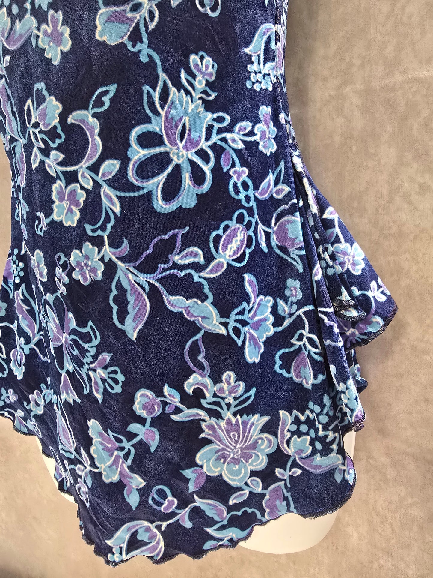 Maxine of Hollywood Blue Floral One Piece Swimsuit Beach Vacation Large