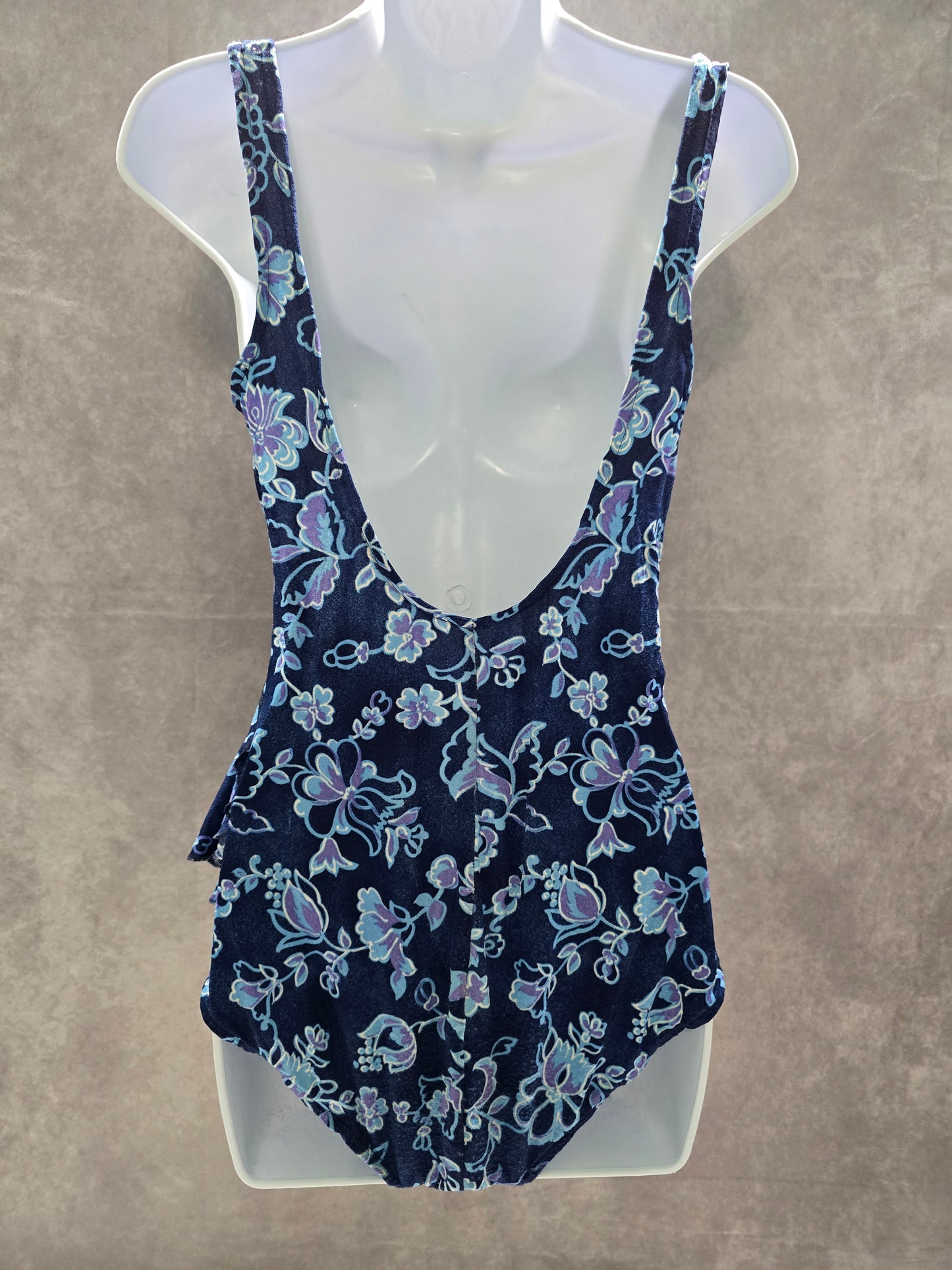 Maxine of Hollywood Blue Floral One Piece Swimsuit Beach Vacation Large