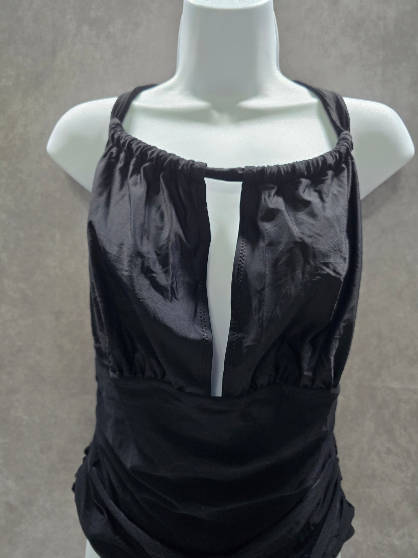 Cupshe Black Whimsy Goth Ruched One Piece Halter Swimsuit Beach Vacation Large