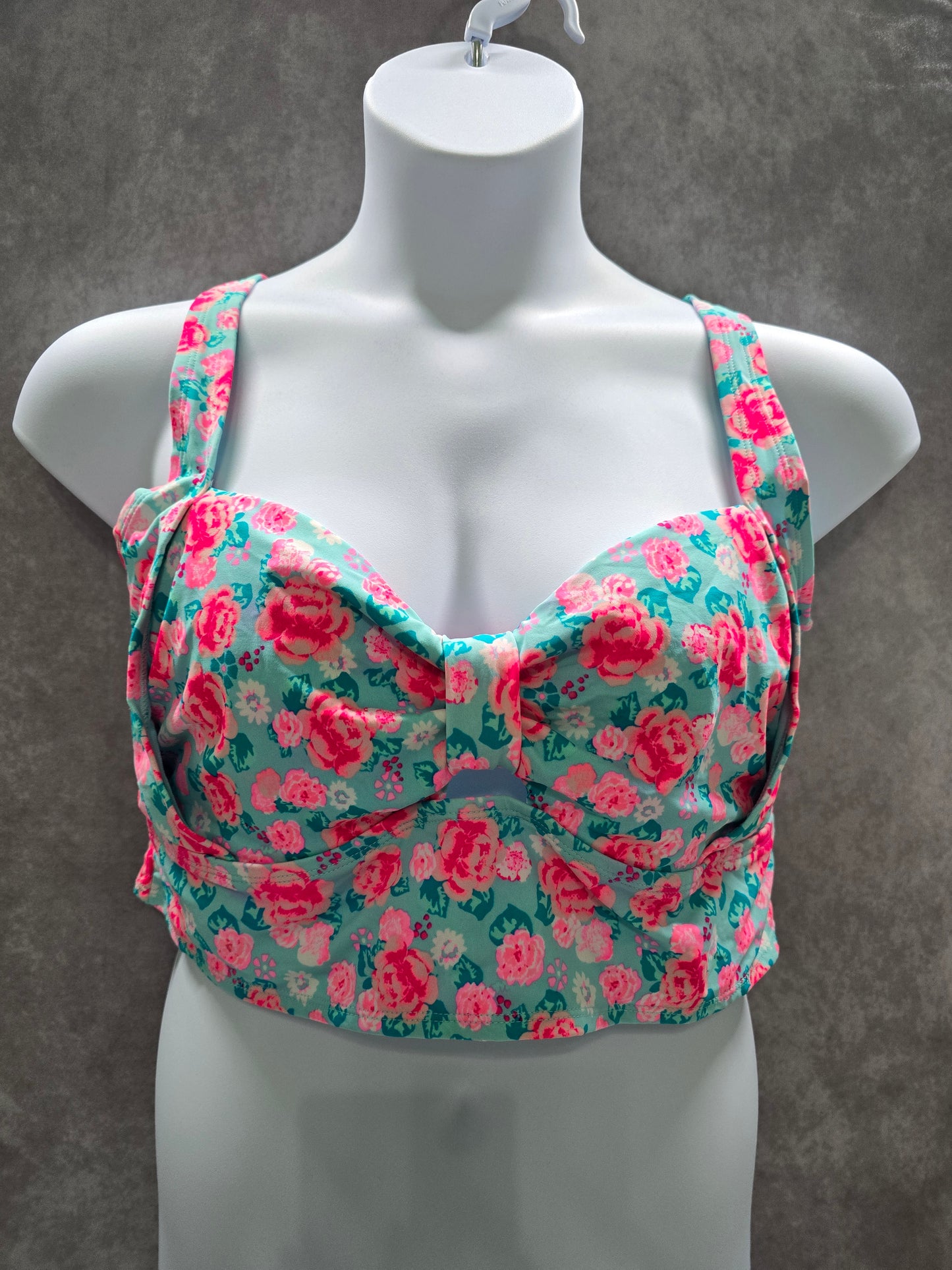 Joe Boxer Blue Floral Bikini Boho Bow Coquette Swim Top Plus 2X