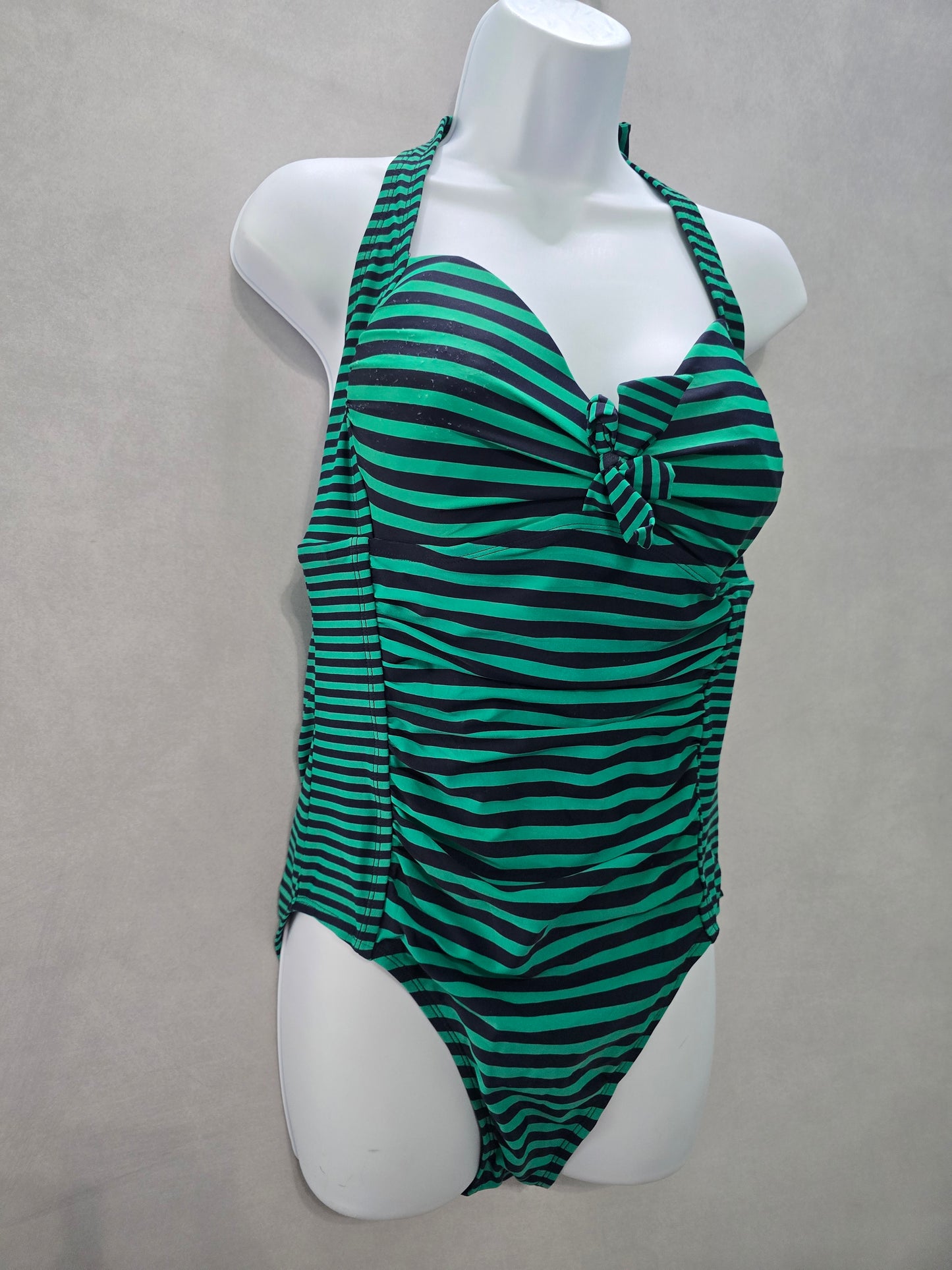 Striped Green Halter One Piece Swimsuit Beach 90s Resort Vacation Merona Large