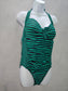 Striped Green Halter One Piece Swimsuit Beach 90s Resort Vacation Merona Large