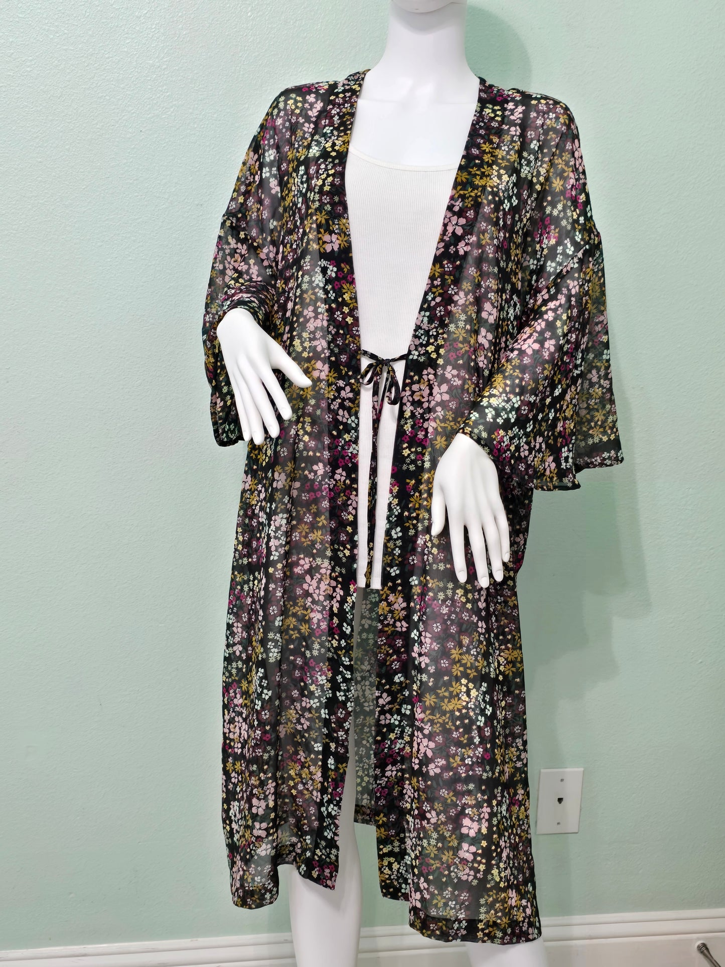 Floral Boho Fairy Coquette Indie Whimsygoth VTG Cottagecore Wrap Kimono Top 1XL