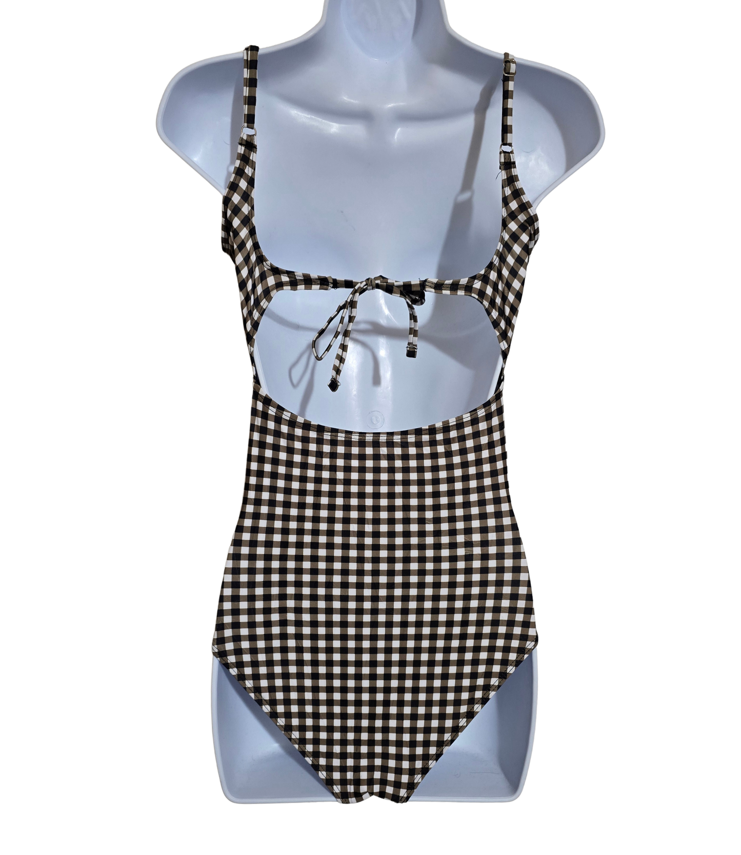 Brown Plaid Checkered One Piece Swimsuit Beach Resort Vacation Janela Bay XS