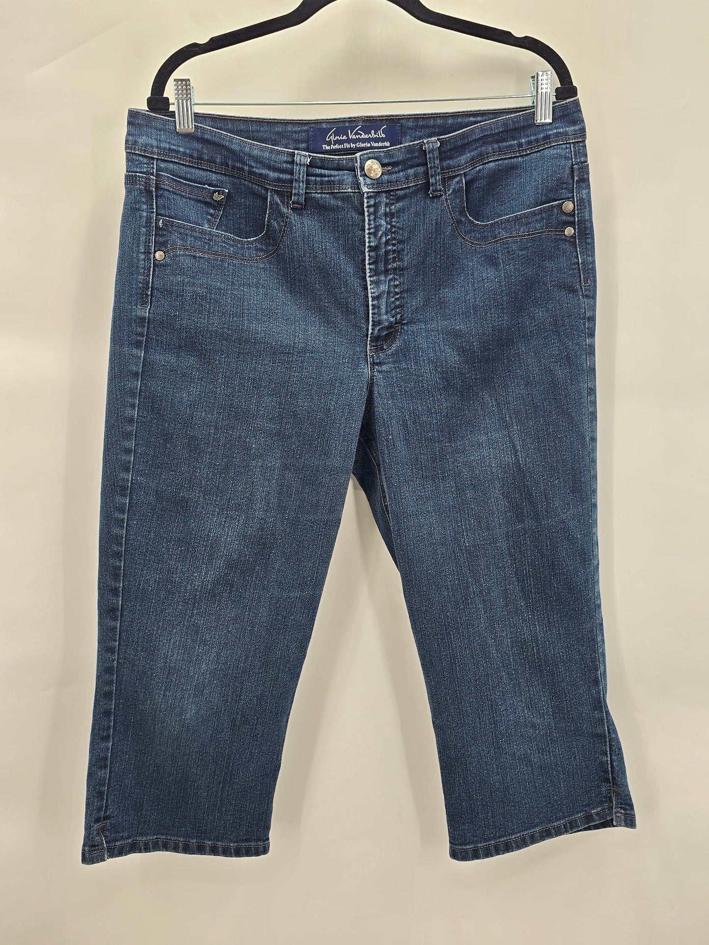 Gloria Vanderbilt Blue Capri Cropped Resort Cottage Perfect Fit Jeans Plus 14