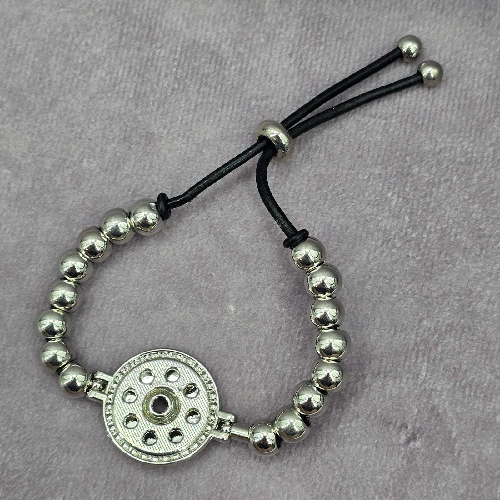 Silver Circle Bead Charm Gemstone Adjustable Bracelet Boho Retro Fashion Jewelry