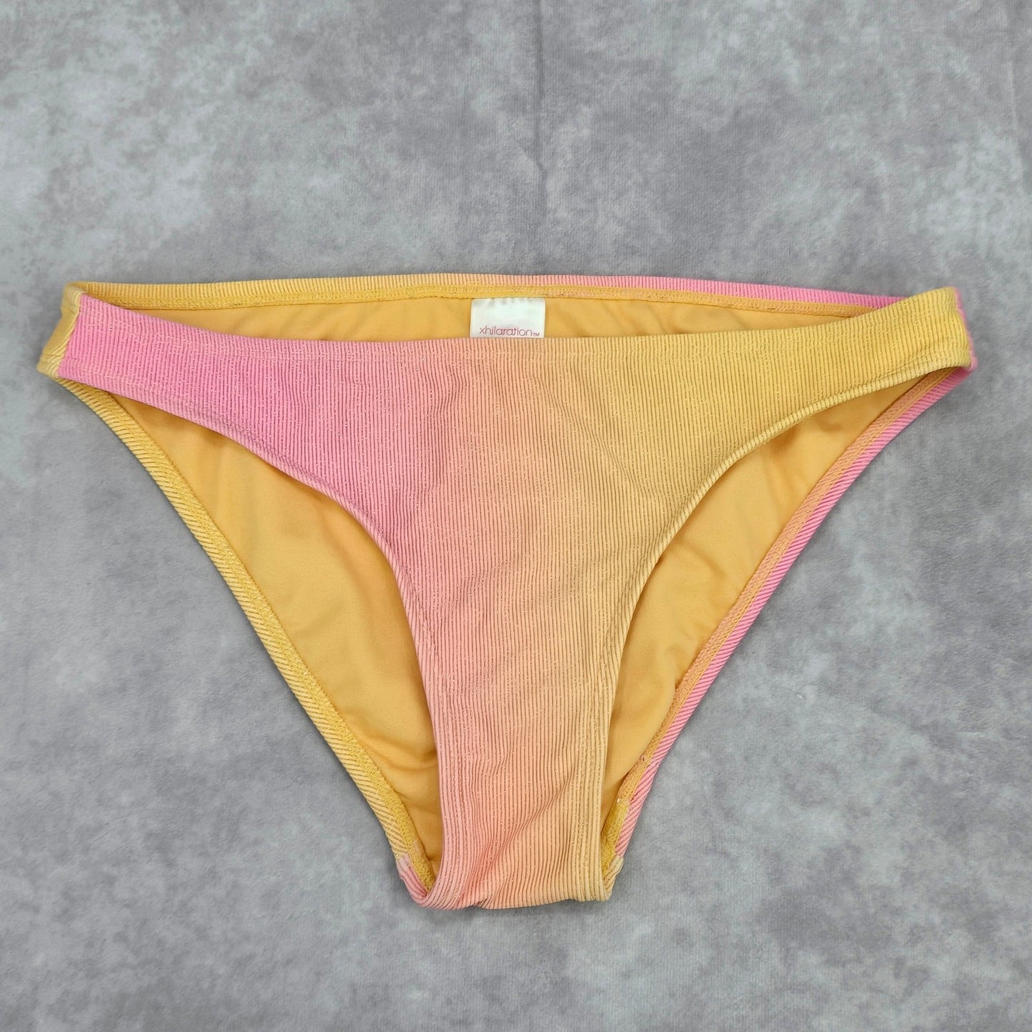 Xhilaration Orange Pink Ombre Ribbed Gold Metallic Bikini Bottom Swimwear Medium