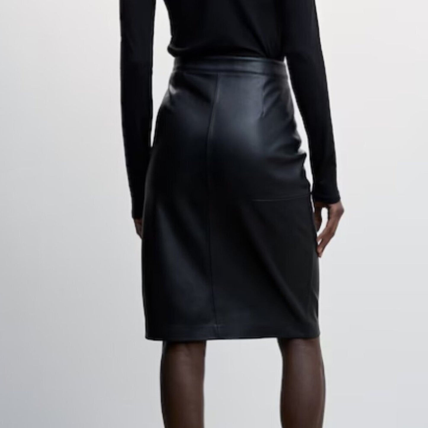 Mango Faux Leather Black Pencil Skirt Knee Length NWT Size 12