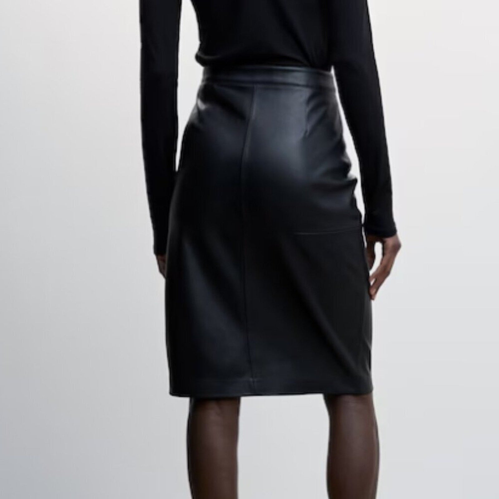 Mango Faux Leather Black Pencil Skirt Knee Length NWT Size 12